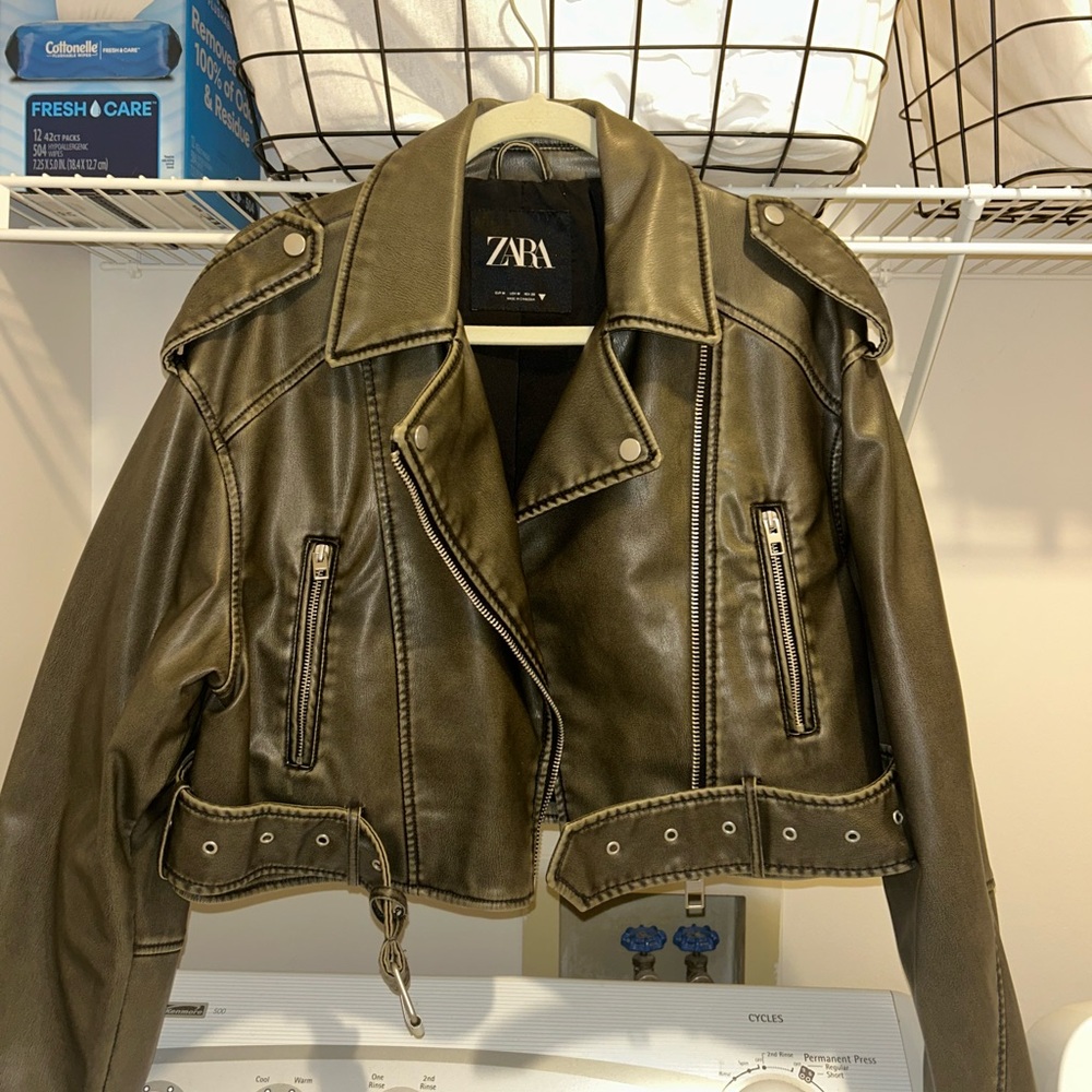 Zara Women's Olive Leather Jacket